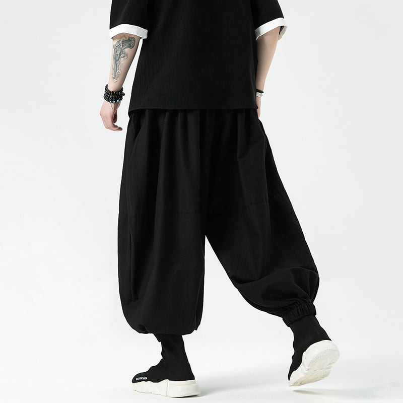 [JUNYI Series] ★Casual Pants★ Bottoms Chinese Style Pants Men's Large Size Plain Retro Black Black