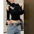 Load image into Gallery viewer, [MEIMEI Series] ★Tops★ T-shirt, long sleeve, sexy, exposed shoulders, slimming, gray, black
