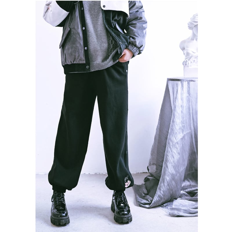 [Kokaisha --- Taiko series]★Casual pants★Bottoms Pants Fleece lining Raccoon Thick Warm Black Black SML XL