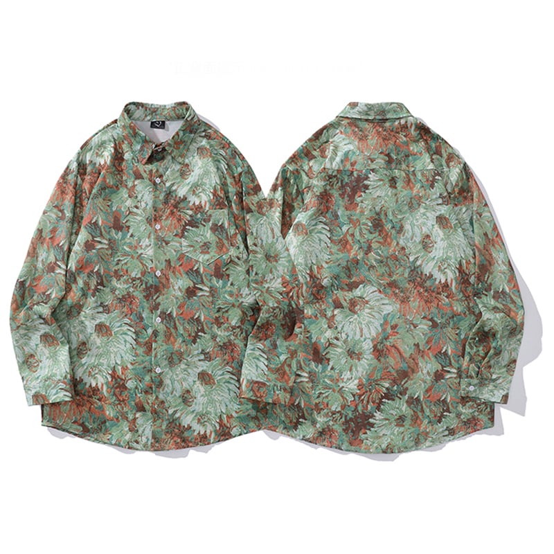 [BEAT BOY Series]★Shirt★ Tops Floral pattern shirt Long sleeve shirt Unisex Men's ML XL 2XL Green