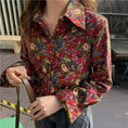 Load image into Gallery viewer, Floral Shirt Tops Print Unique Corduroy Retro Cute Ladies Fashion Red
