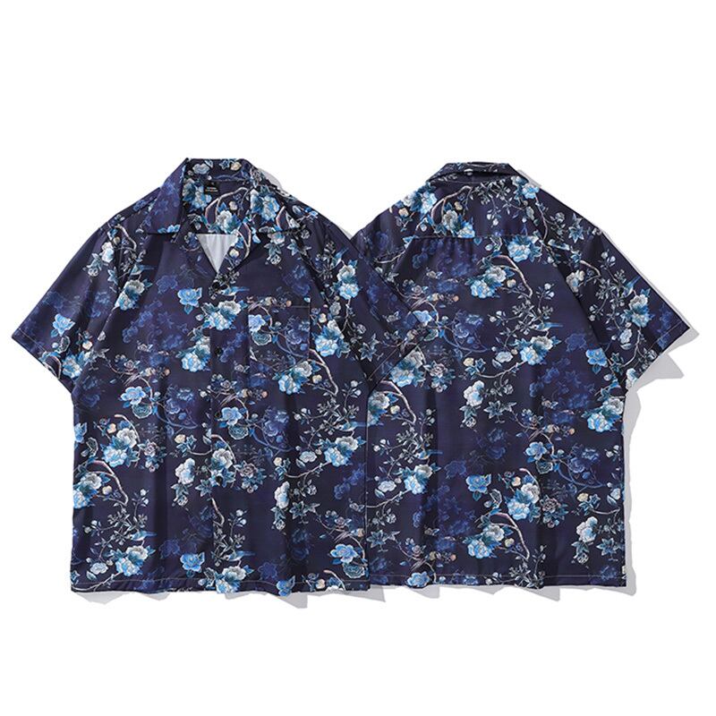 [TRAVEL ISSUANCE Series] ★Short Sleeve Shirt★ Aloha Shirt Okinawa Hawaii Tops Floral Shirt Unisex Men's Blue