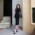 Load image into Gallery viewer, [Eighteen Impression Series]★China Dress★ Velvet Switching Rose Slimming Sexy Black Black SML
