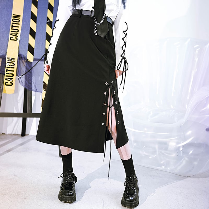 [Kokaisha---Yayo Overture Series] ★China style skirt★ Spring clothes Autumn clothes Bottoms Slit Black Black Street Black Black