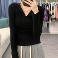 Load image into Gallery viewer, [Mikiko Series]★Knit tops★ 4color tops cut and sew thin V-neck slim pink apricot black dark gray
