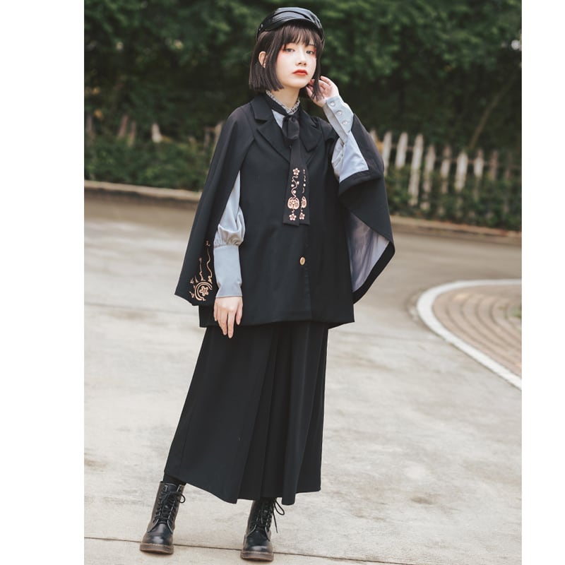 [Kokaisha---Mou Series] ★Chinese-style outerwear★ Cloak, embroidered, fashionable, black, ML, original, slimming