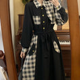 Load image into Gallery viewer, [Dong Xiaojie Series] ★Checked pattern dress★ Large size, fake layered, slimming, switching, cute, black, black
