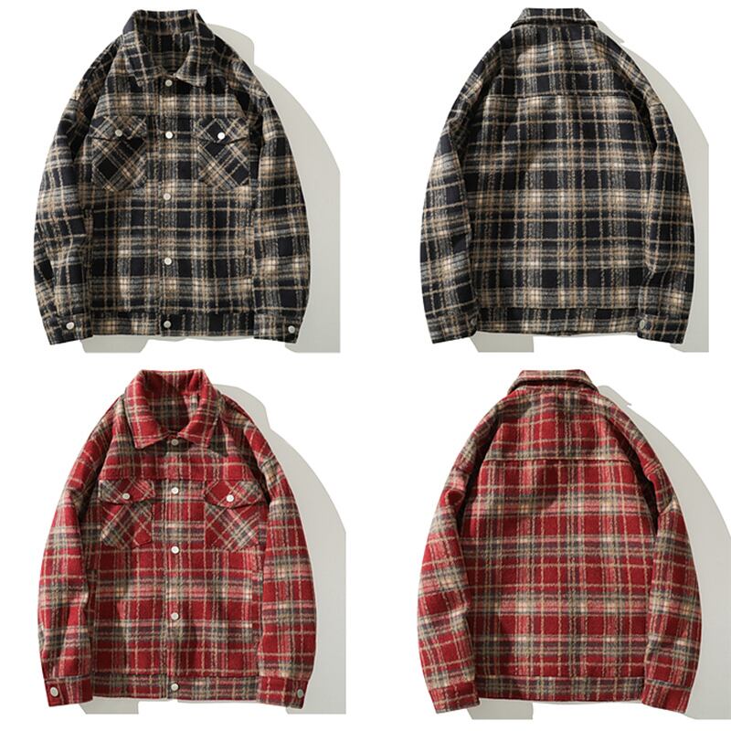 [Satoru Series]★Jacket★ 2color outer plaid pattern unisex men's large size black wine red