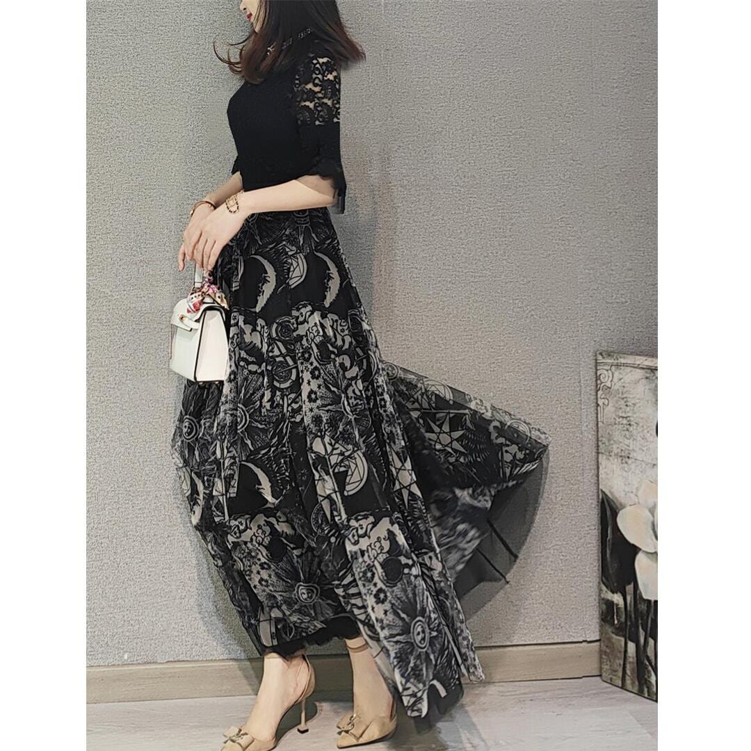 [NICHANG Series] ★Floral pattern skirt★ 3 lengths available Large size Moon Bottoms