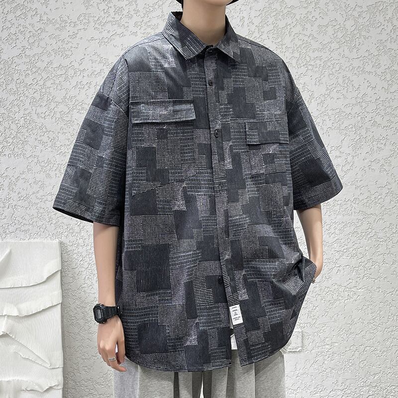 [BIGEMAN Series]★Shirt★ Tops 2color Unisex Men's Large Size Plaid Pattern Easy to Match