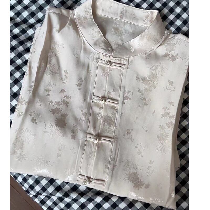 [Sakura and Bone Series]★China-style shirt★ Tops, floral pattern, improved Chinese clothes, original, improves temperament, beige