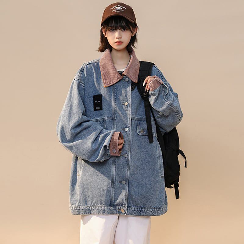 [FKZ Series]★Jacket★ 2color outer denim jacket unisex men's jeans color scheme blue black