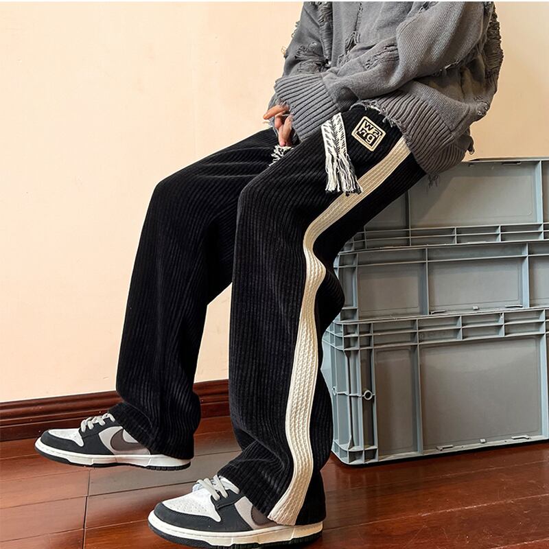 [Du Fung Series] ★Casual Pants★ 3color Bottoms Unisex Men's Corduroy Vertical Stripes Black Beige Coffee Color