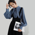 Load image into Gallery viewer, [Ki no Kimono Series]★Setup★ 2 pieces Shirt + Hanging skirt Blue Black Slimming Lantern sleeve S M L XL
