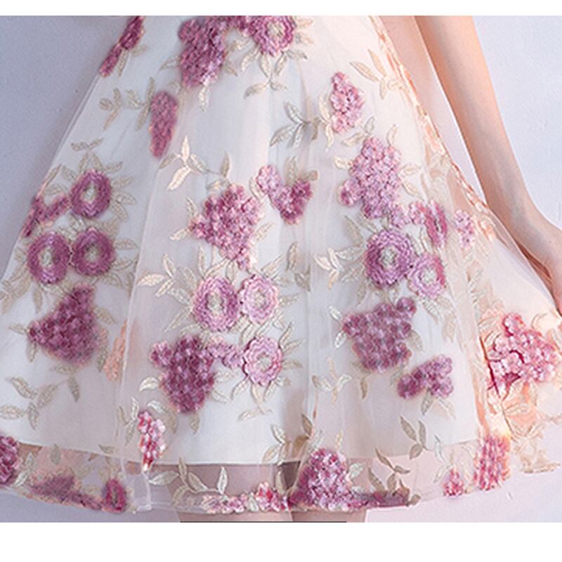 Short Cheongsam Dress with Flower Embroidery Coming of Age Ceremony Party Short Sleeve XS SML XL 2XLL Evening Dress Sweet