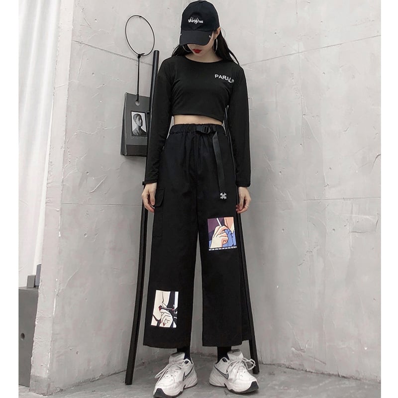 [Modern People Series]★Pants★ 3 types available to choose from Bottoms Cartoon pattern Black Black Harajuku style SML XL 2XL