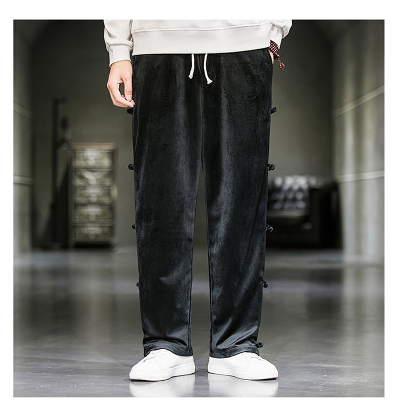 [PINZHI Series]★China style trousers★ 2color black or gray brushed lining casual pants crane thick warm