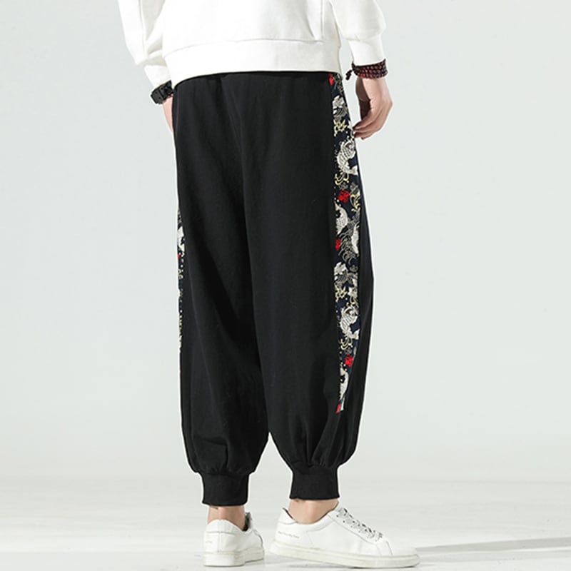 [MOWENZHAI Series] ★China style pants★ 2color casual pants switching unisex men's black black