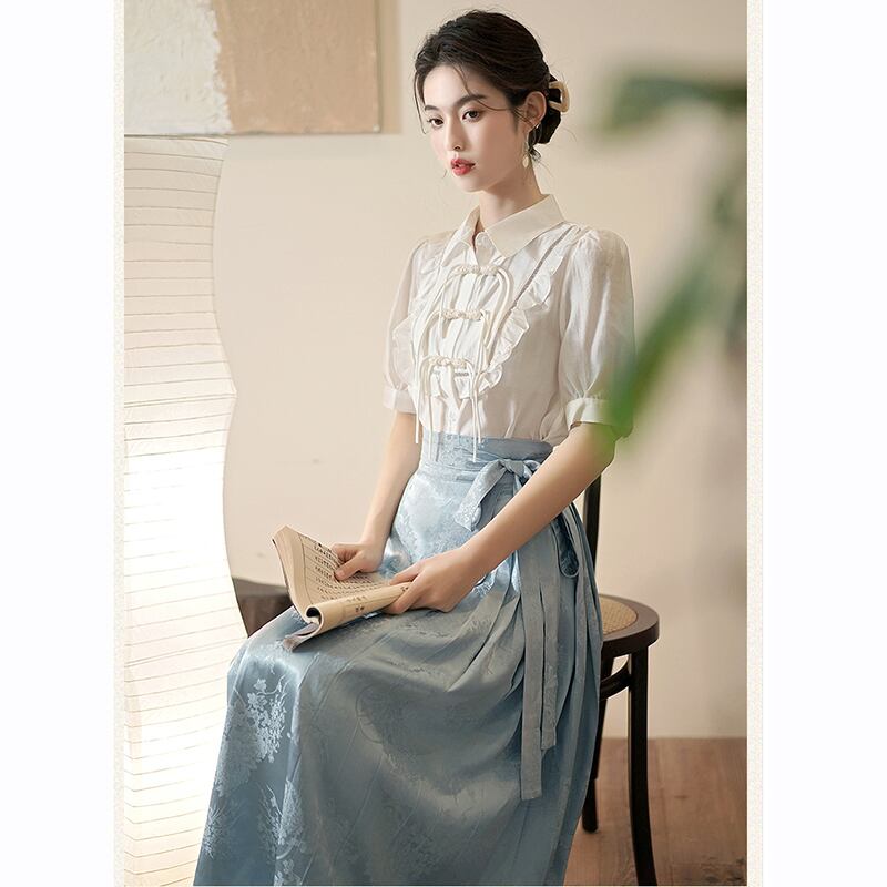 [QIYC Series] ★Chinese style skirt★ Bottoms Maki skirt Hanfu skirt Shinjeongshi Blue Blue Easy to match