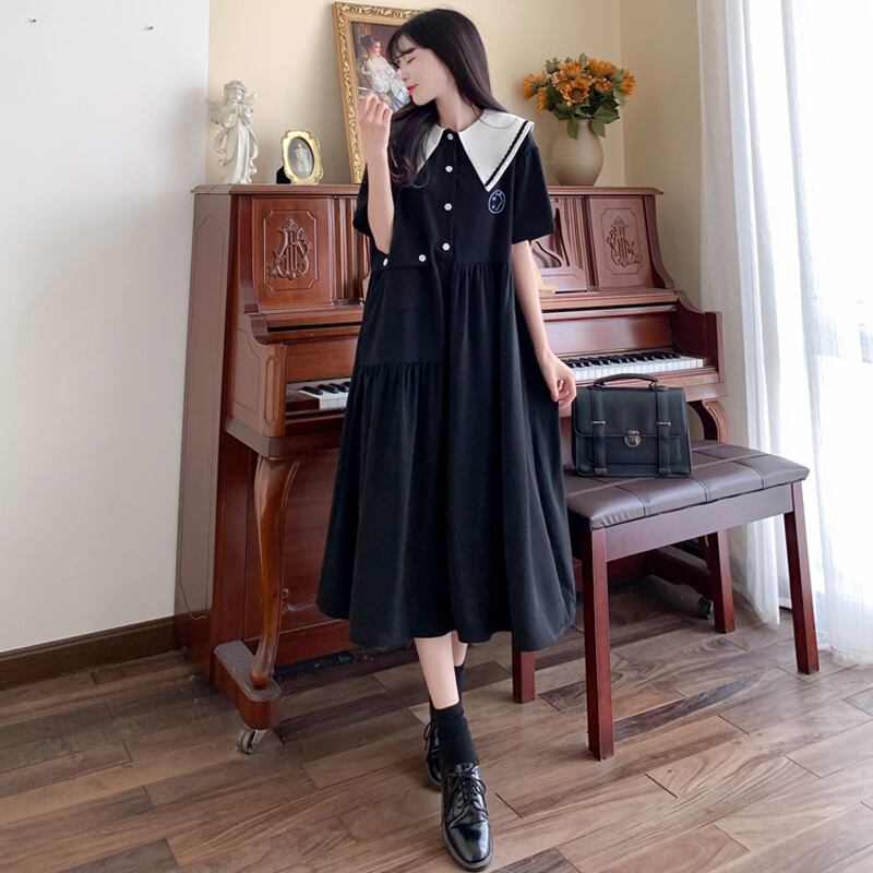 [Dong Xiaojie Series] ★One Piece★ Large Size Summer Short Sleeve Dress Ladies Fashion Black Black Black