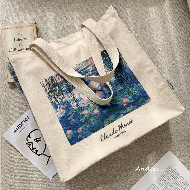 [Andcici Series] ★Bag★ Large capacity oil painting style campus bag for commuting to work or school, date, casual, blue, blue