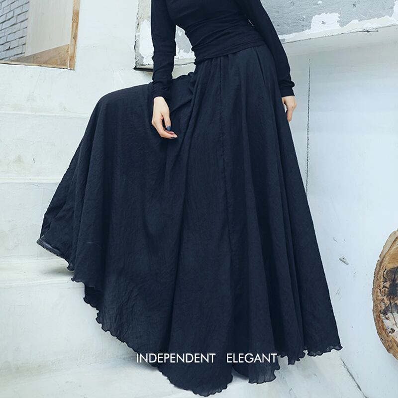 [Daiseiryusu Series] ★Long length skirt★ Plain A-line high waist Black Easy to match