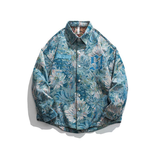 [MMstudios series] ★Floral pattern jacket★ 2color oil painting style outerwear unisex men's alphabet fashionable green blue