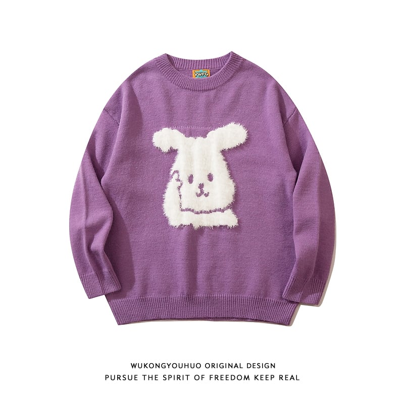 [Satoru Series]★Sweater★ 4color knit tops, brushed lining can be selected, unisex, men's rabbit, rabbit, cute