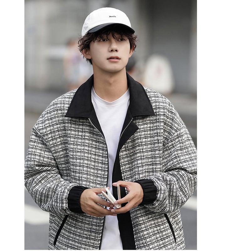 [BIGEMAN Series] ★Jacket that can be worn on both sides★ Cotton coat 2color outerwear plaid pattern winter clothes unisex men's large size