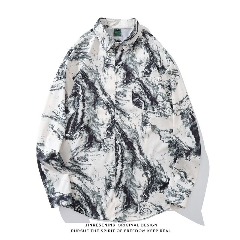 [TRAVEL ISSUANCE Series]★China Style Shirt★ Long Sleeve Shirt Tops Ink Pattern Unisex Men's Retro