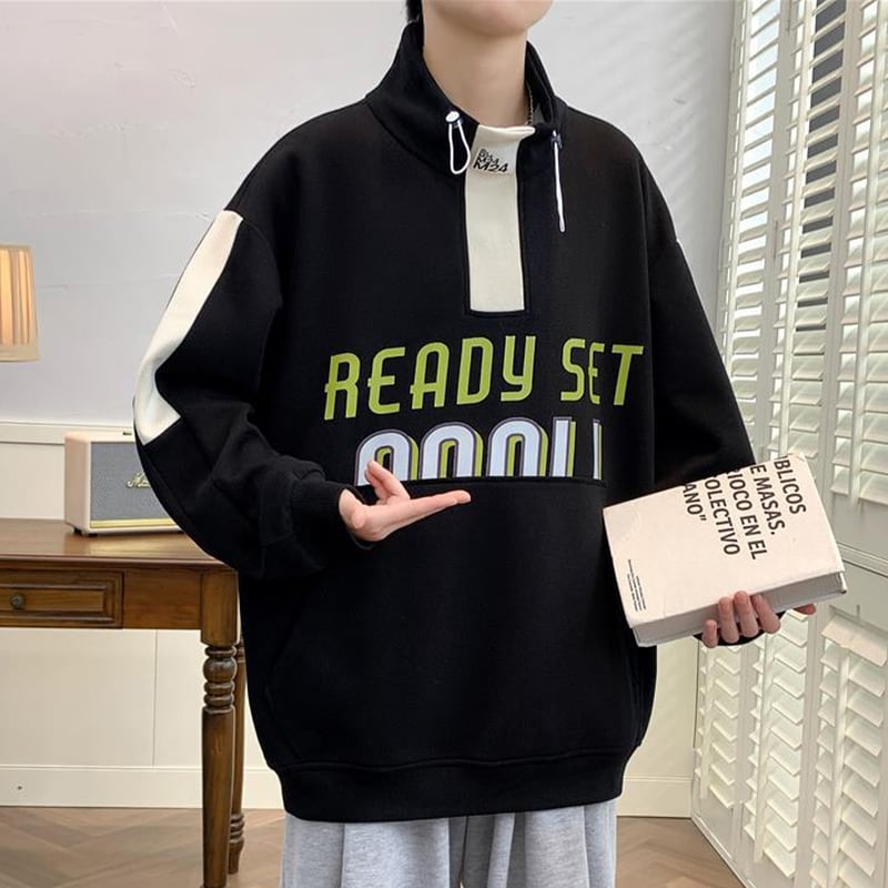 [ZUOFEILI series] ★Tops★ 4color sweatshirt unisex men's large size stand neck