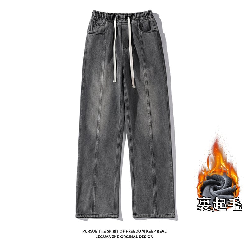 [BIGEMAN Series] ★Denim pants★ Brushed lining 2color bottoms pants unisex men's large size simple