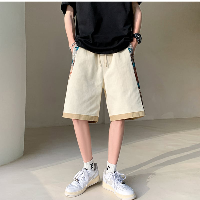 [V37 Series] ★Shorts★ 2color Black or Beige Shorts Summer Clothes Embroidery Floral Pattern Unisex Large Size