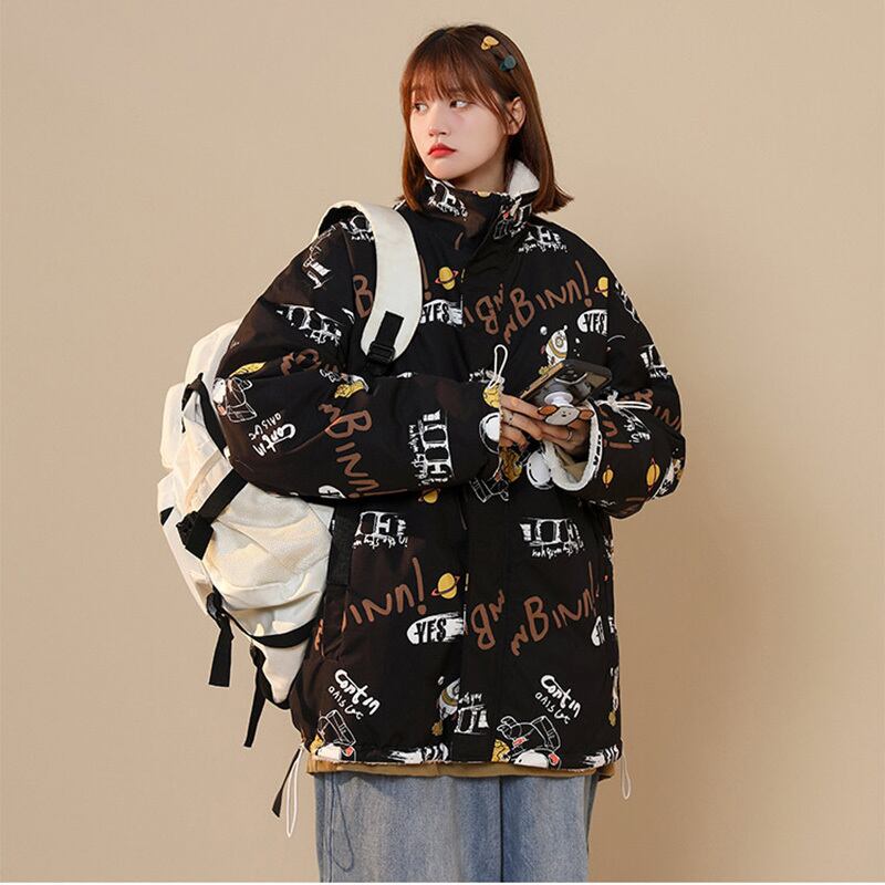 [Aya Series] ★Coat★ 2color outerwear, can be worn on both sides, unisex, men's, cute, black, white, cartoon