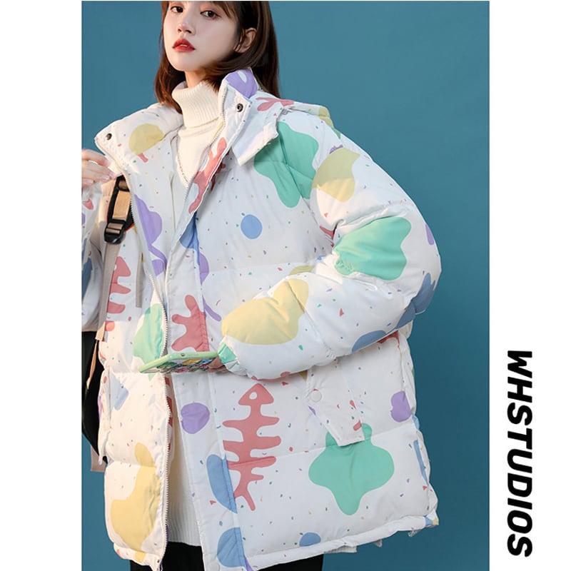 [Suikoishi Series] ★Winter Coat★ Cotton Coat Outerwear 2color Unisex Men's Cartoon White Beige