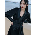 Load image into Gallery viewer, [Da Qinglong Shu Series] ★Chinese style dress + belt★ Long length Chinese clothes Improved Han clothes V neck Switching Black Black
