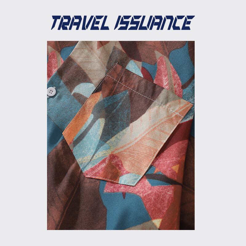 【TRAVEL ISSUANCEシリーズ】★シャツ★ 男女兼用 プリント 油絵風 半袖トップス 夏 ブラウン M L XL 2XL