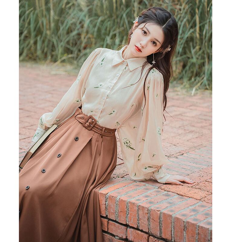 [XUANZI Series]★Shirt★ Long sleeve shirt, embroidered shirt, ladies, date, photography, literary style, easy to match