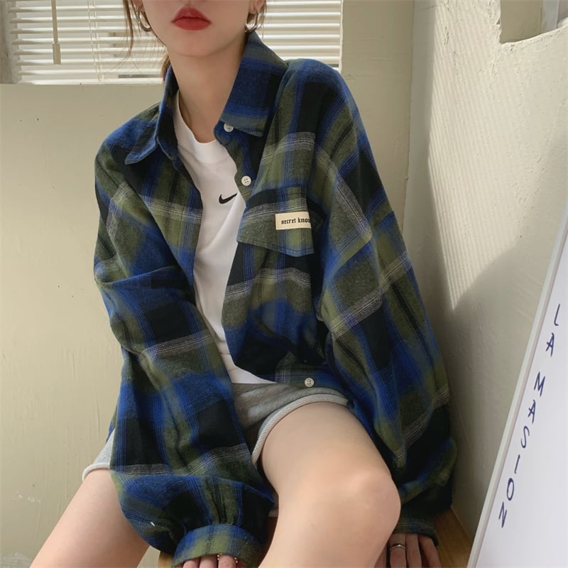 [XIAOXINJIA Series]★Shirt★ 2color Long Sleeve Shirt Tops Ladies Plaid Fashion Color Scheme