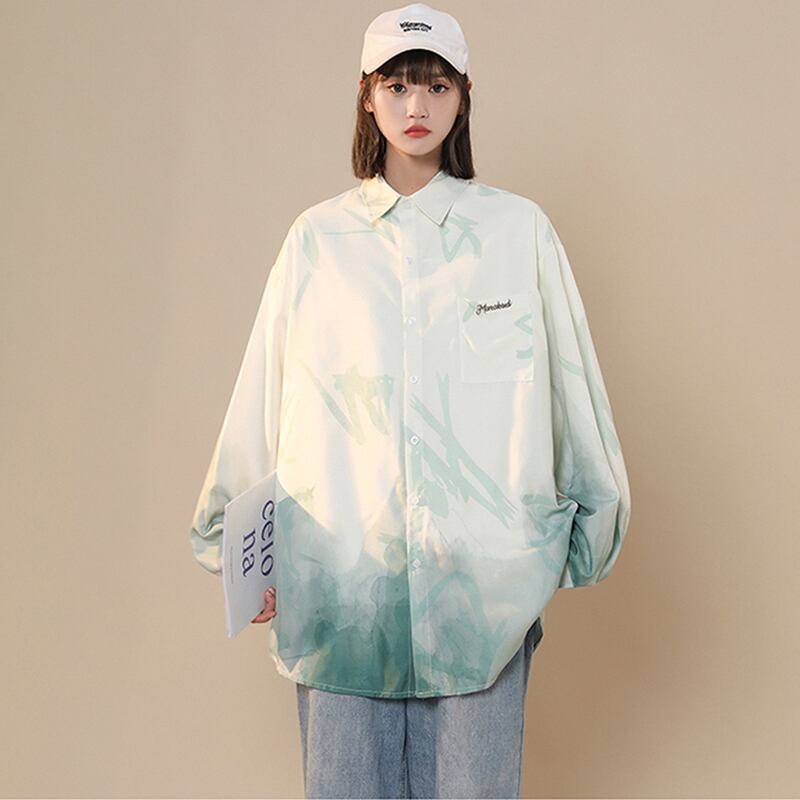 [GEBOXUAN Series]★Shirt★ 3color long sleeve tops long sleeve shirt unisex men's print gradation