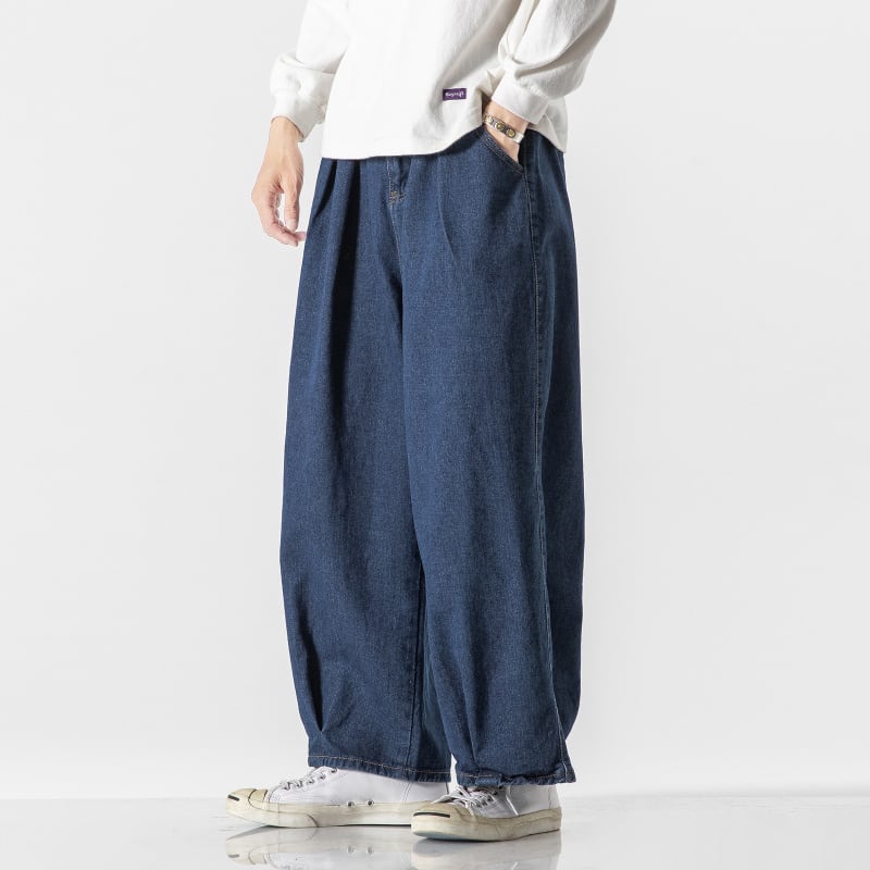 [Koji series] ★Denim pants★Men's trousers 2 colors Straight Large size Loose Casual Black Blue