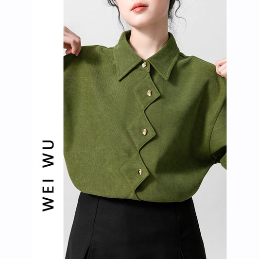 [WEIWU Series] ★Shirt★ Tops, stylish design, women's, trendy, fashionable, SML, green