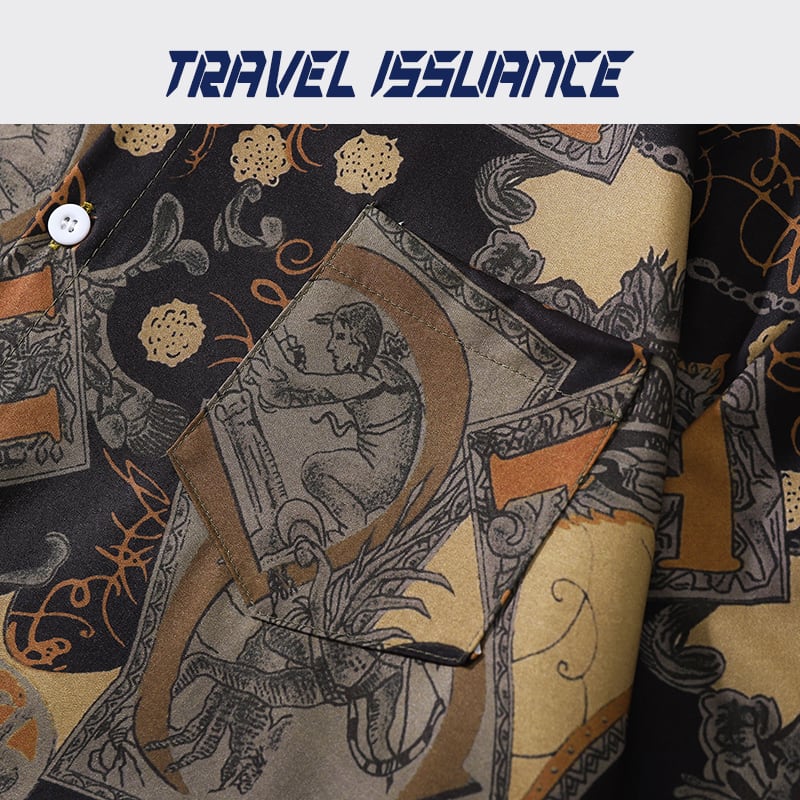 [TRAVEL ISSUANCE Series]★Retro Shirt★ Print Ethnic Style Short Sleeve Tops Unisex ML XL 2XL