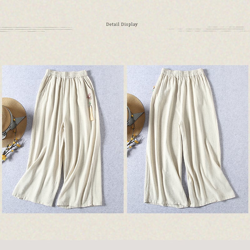 [Qing Series]★China style pants★ 4color White or Blue or Black Bottoms Casual Fringe Gaucho Pants