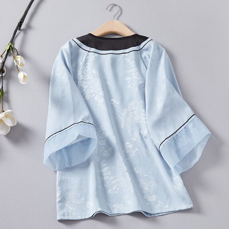 [Chaiyuan Series] ★Chinese style tops★ Shirt Improves temperament Improved Tang suit Thin Republic style Blue Blue Summer clothes