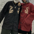 Load image into Gallery viewer, Chinese-style tops, outerwear, shirts, Chinese-style clothing, dragon, improved Tang costume, unisex, dragon pattern, Chinese clothing, Harajuku style, couple clothing, stand-up collar, long sleeves, black, red
