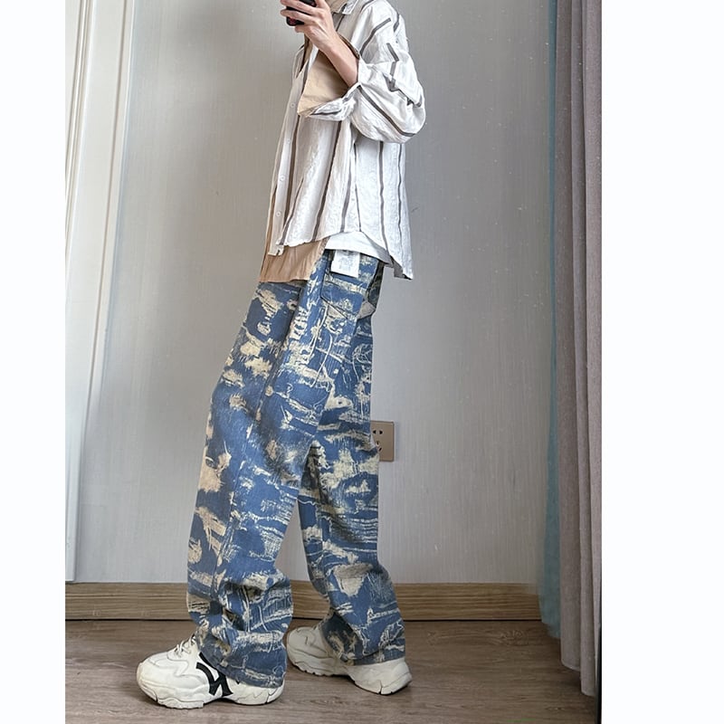 [AIMAKOU Series] ★Denim Pants★ Bottoms Pants Unisex Men's Print Large Size Blue Blue