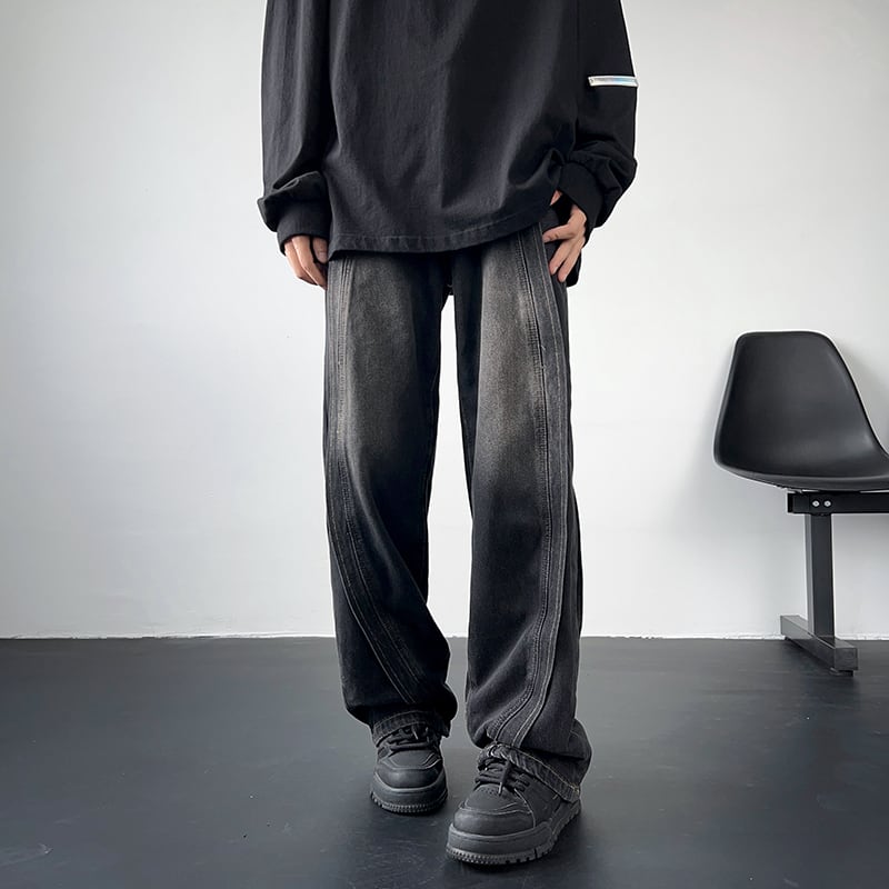 [V37 Series]★Denim pants★ 2color bottoms pants unisex men's gradation black blue