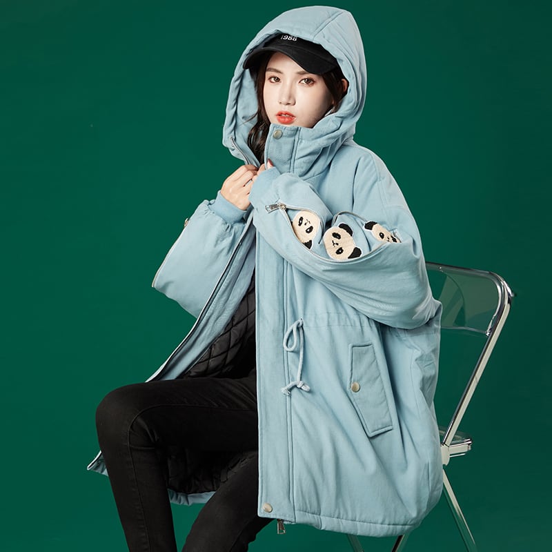 [YICHAN Series]★Winter Coat★ 3color Outer Panda with Hat Winter Clothes Cotton Coat Black Beige Blue