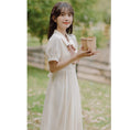 Load image into Gallery viewer, [Han Xuanwei Series] ★One Piece★ 2color Simple Cute Date Ribbon Beige Easy to Match Short Sleeve Dress
